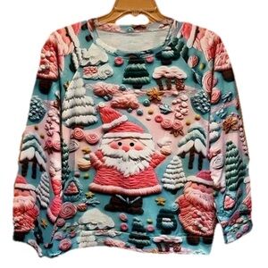 Christmas Santa Size XXL Yarn Crochet Print Women’s Sweatshirt nwot